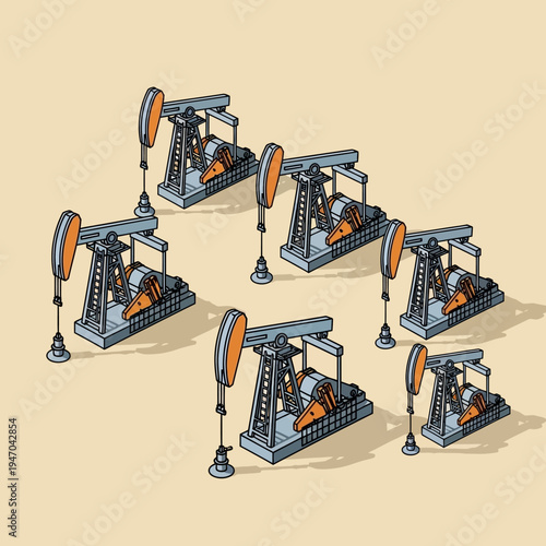 Illustration depicting several oil pumps extracting crude oil from the ground.