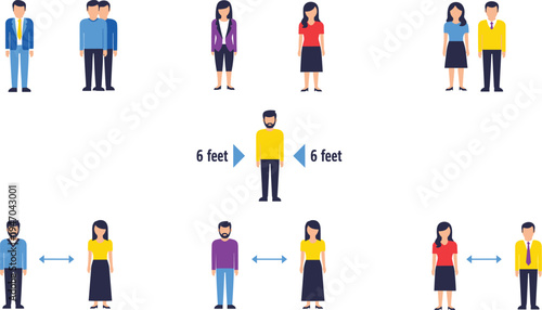 Social Distancing Six Feet Rule Concept Vector Illustration Showing People Keeping Safe Distance For Health Protection Public