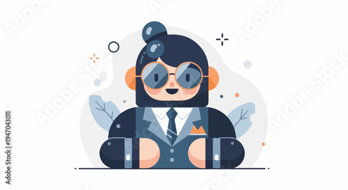 Business character with glasses, suit, and hair bun