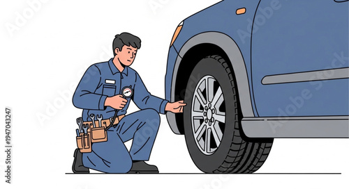 Mechanic Checking Car Tire.