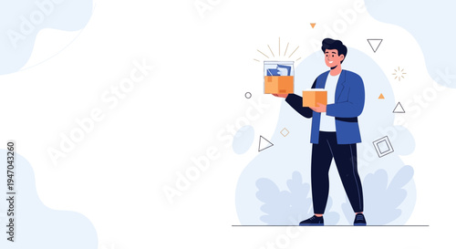 Man Holding Boxes, Delivery, E-commerce, Online Shopping, New Product, Business Man