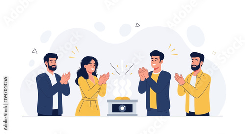 Team applauding success, celebrating achievement with joy and recognition