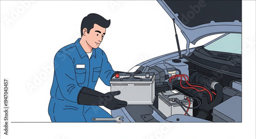 Mechanic Checking Car Battery.