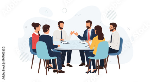 Business meeting around a table with diverse team discussing ideas, collaboration concept