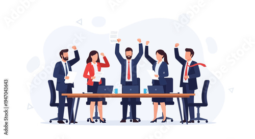 Successful business team celebrating victory in office meeting room