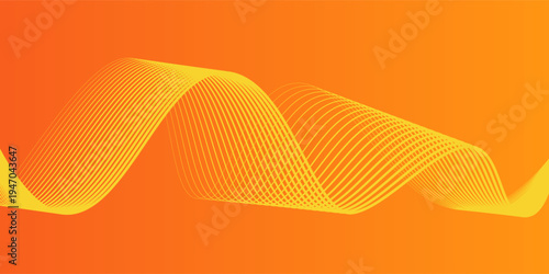 Abstract glowing wave lines on orange background. Dynamic wave pattern. Modern flowing wavy lines. Futuristic technology concept. Suit for banner, poster, cover, brochure, flyer, website