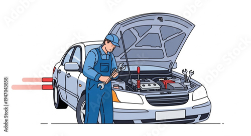 Mechanic Checking Car Engine.