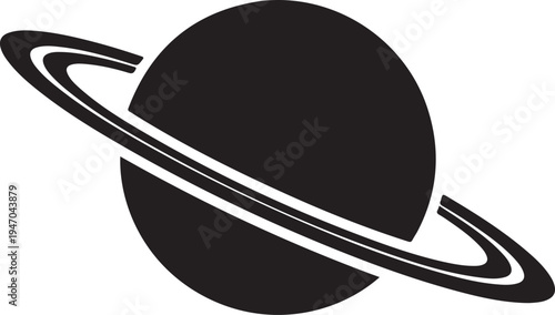 Vector Saturn planet icon, black and white