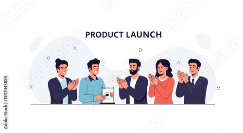 Product Launch Celebration: Team Applauding Success and Innovation