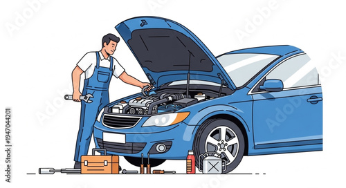 Mechanic checking car engine.