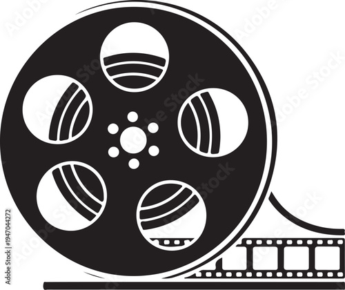 Film reel icon vector, movie camera filmstrip illustration