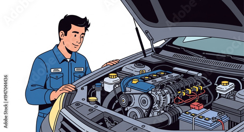 Mechanic checking car engine.