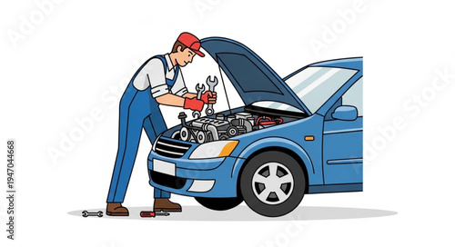 Mechanic Checking Car Engine.