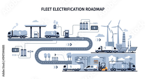 Electric Fleet Electrification Roadmap: Sustainable Transportation, EV Charging Infrastructure, and Renewable Energy Integration Diagram