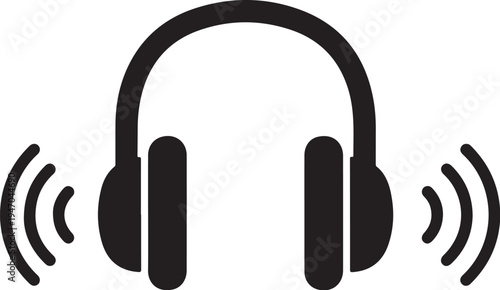 Vector headphones icon with sound waves