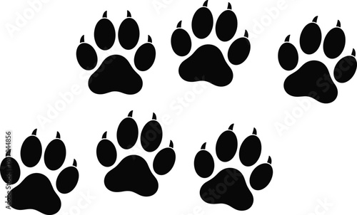 Black Animal Paw Prints Silhouette Set, Wildlife Predator Claw Marks Vector, Bear Or Big Cat Footprint Icons For Outdoor Adventure And Hunting Design.