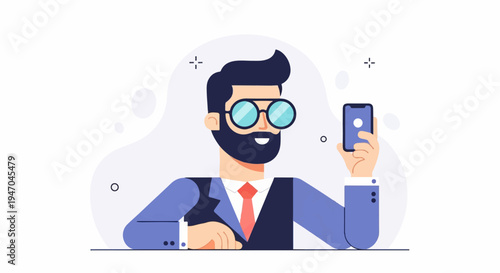 Stylized man with beard, glasses, and phone