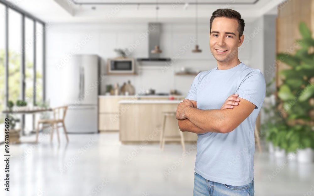 Fototapeta premium Casual Male happy posing in modern room