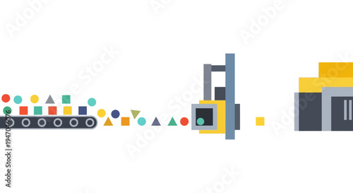Automated Data Sorting and Processing on Conveyor Belt System Illustration