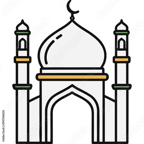 Wallpaper Mural An illustration depicts a serene mosque exterior with minarets and a dome under a crescent moon. Torontodigital.ca