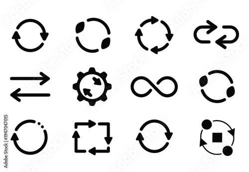 Feedback Loop Symbol – Solid Circular Arrows and System Icons
