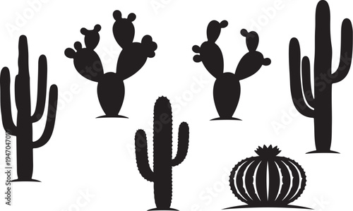 Set of 6 cactus icons vector