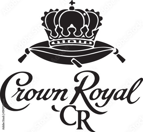 Black crown icon with crossed swords and royal text vector