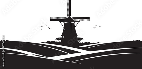 Black silhouette windmill vector illustration