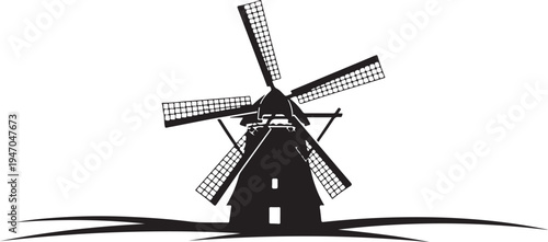 Black windmill icon vector
