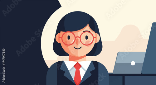 Professional woman in glasses at desk with laptop
