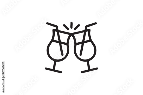 Cheers cocktail drinks outline icon, clinking beverage glasses symbol representing bar celebration nightlife party and social gathering concept
