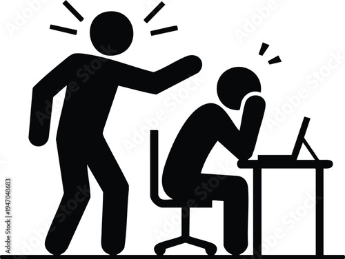 Angry Boss Confronting Employee Silhouette, vector, illustration, silhouette.