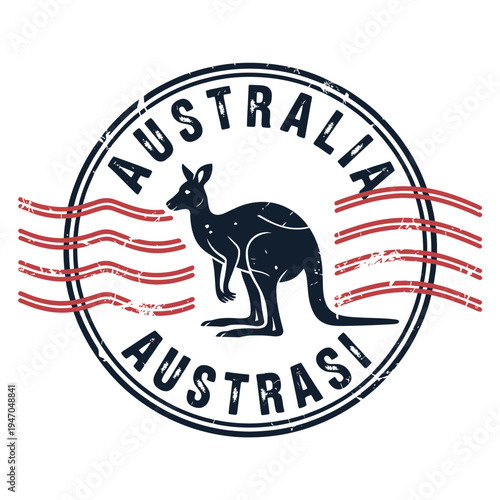 Vintage style postage stamp featuring a kangaroo and the word australia