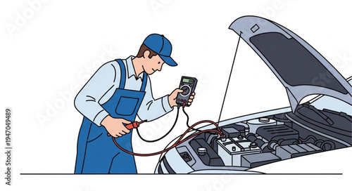 Mechanic checks car engine.