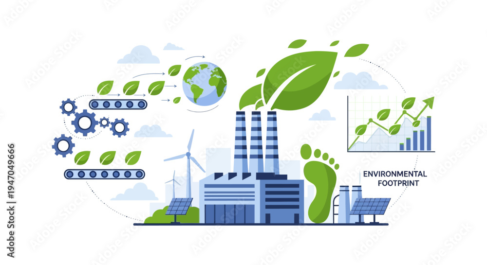 Fototapeta premium Environmental Footprint and Sustainable Green Industry Concept with Renewable Energy