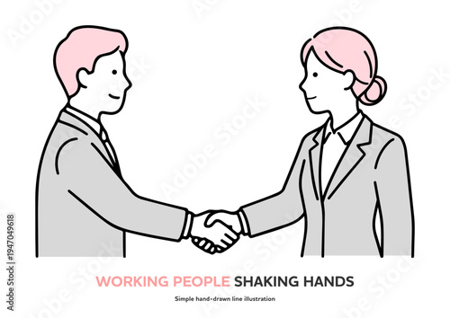 握手するビジネスパーソンの手書き線画イラスト。契約,協力,信頼関係