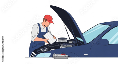 Mechanic checks car engine.