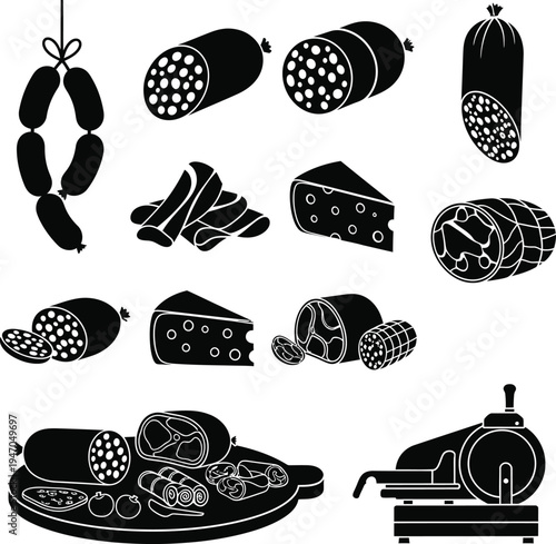 Silhouette of various cured meats and charcuterie board items