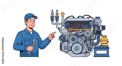 Mechanic Explaining Car Engine.