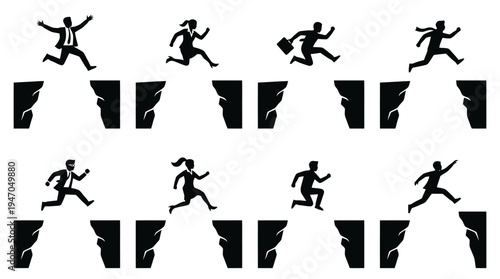 A collection of eight black and white icons depicting various configurations of cryptocurrency mining rigs or server racks.