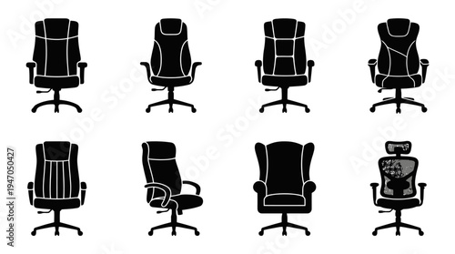 A collection of eight black and white icons depicting various configurations of cryptocurrency mining rigs or server racks.