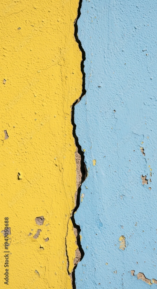 Obraz premium Cracked Yellow and Blue Wall Texture with Paint Peeling Effect