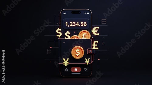 A smartphone displays a digital currency transaction with various currencies and coins.