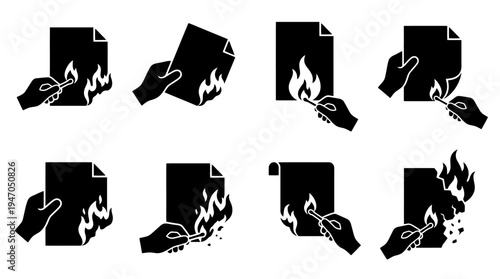 A collection of eight black and white icons depicting various configurations of cryptocurrency mining rigs or server racks.