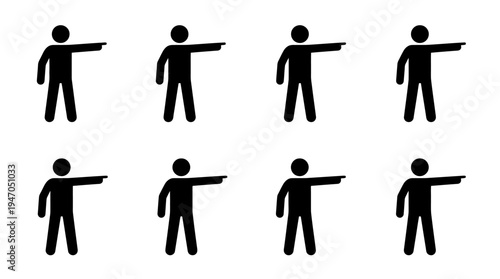 Eight identical stick figures pointing to the right, arranged in two rows of four.