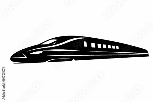 Sleek Aerodynamic High Speed Train Silhouette Isolated on White Background