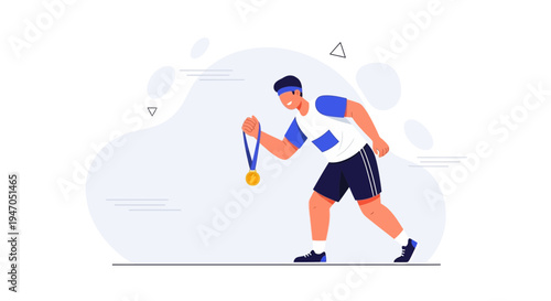 Athlete celebrates victory holding a gold medal, illustration