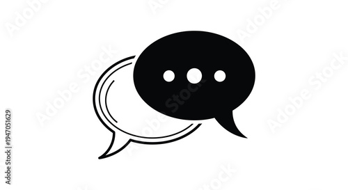 Simple black and white illustration of a speech bubble with ellipsis