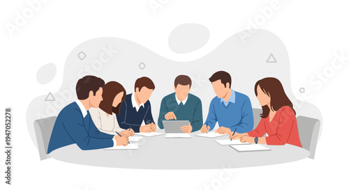 Business team meeting around a table, discussing ideas and working together