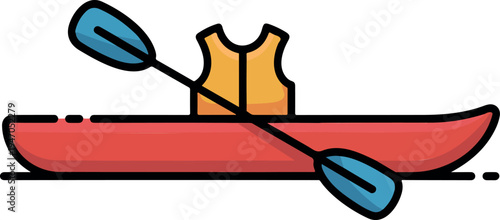 Kayak with paddle and life vest isolated on transparent background perfect for water exploration